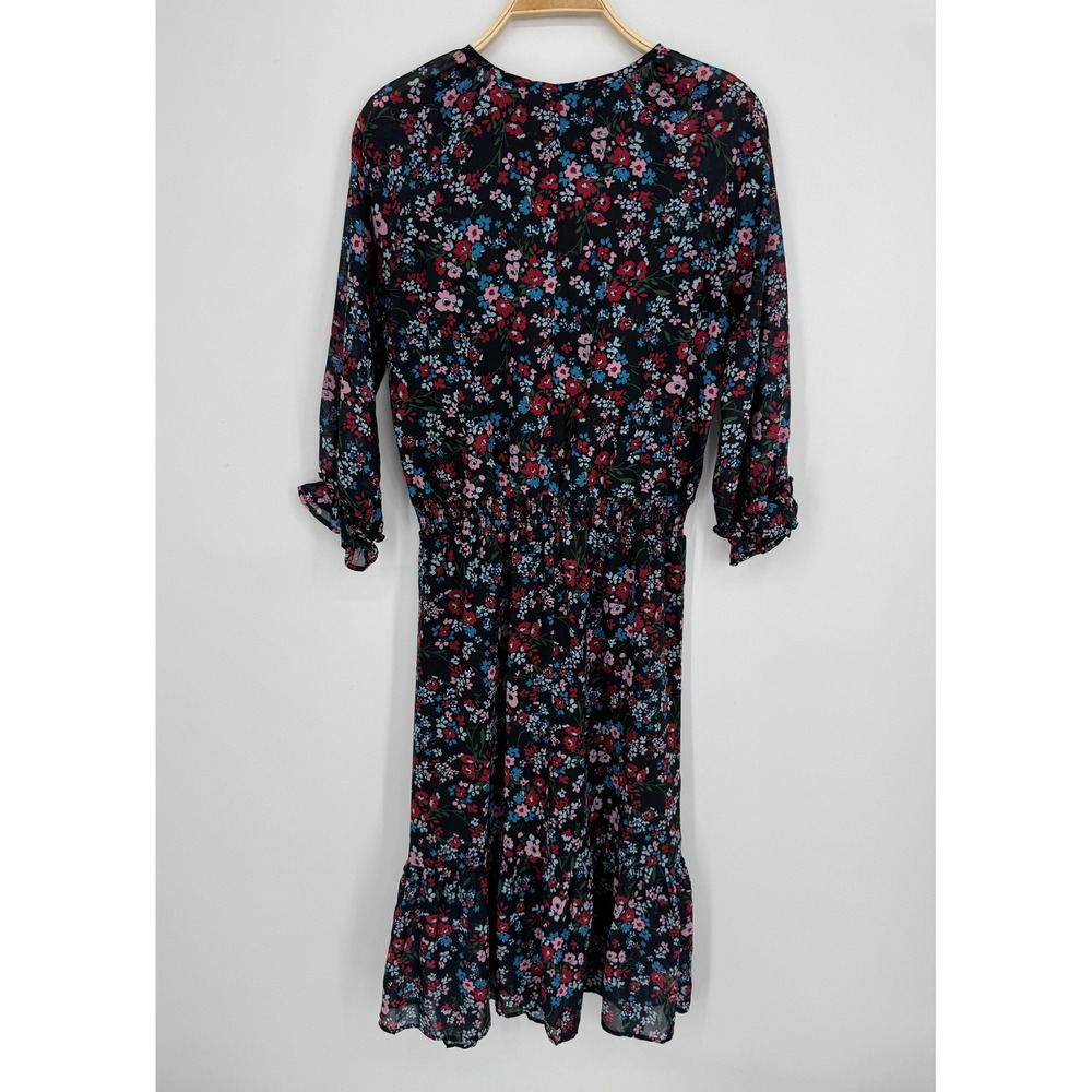 Olivia James The Label Floral Midi Dress XS Black Ruffle Hem Smocked Waist Boho - Picture 6 of 10
